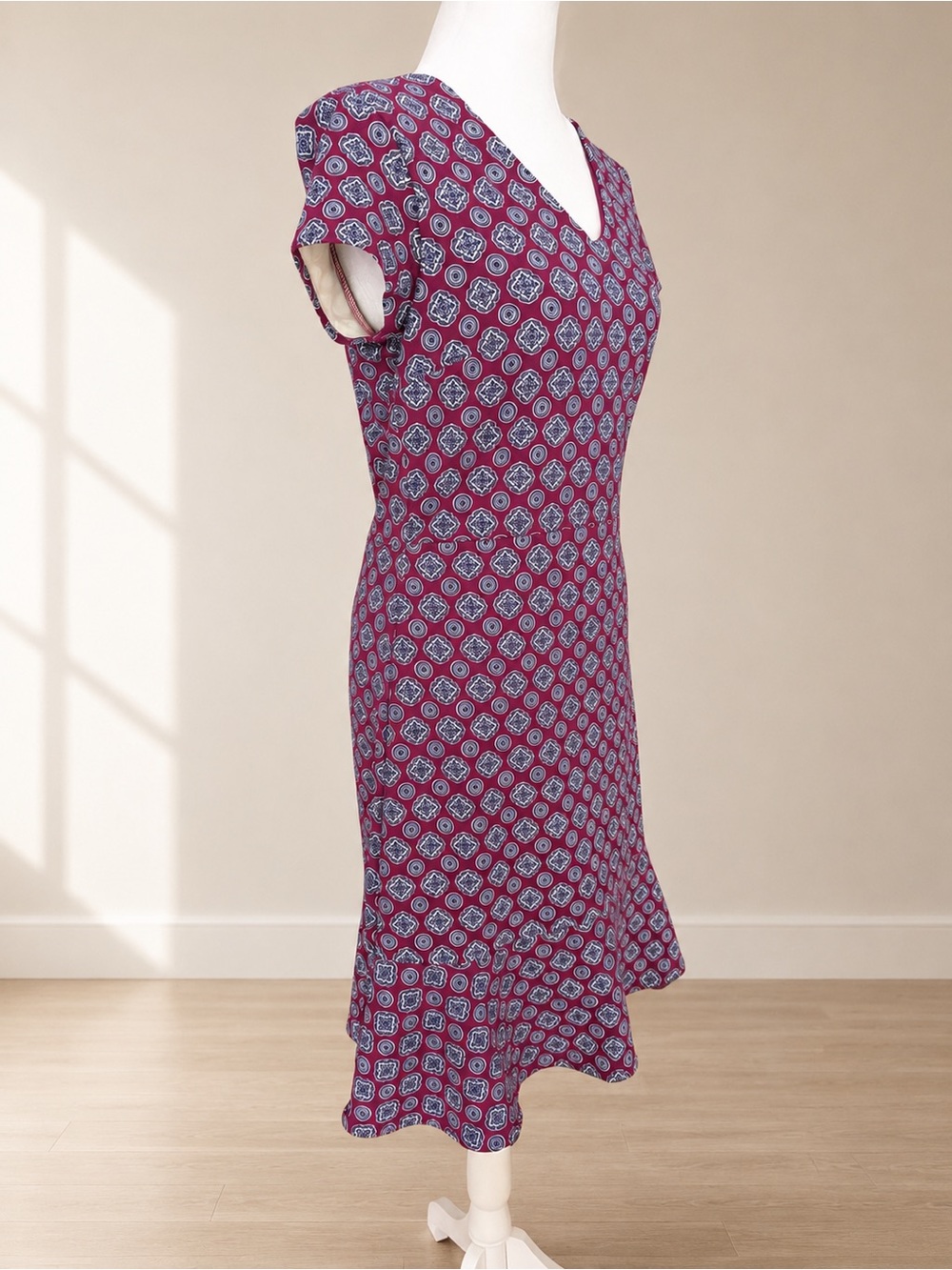 Banana Republic Berry Geometric Print V-Neck Fit & Flare Dress - Picture 3 of 8